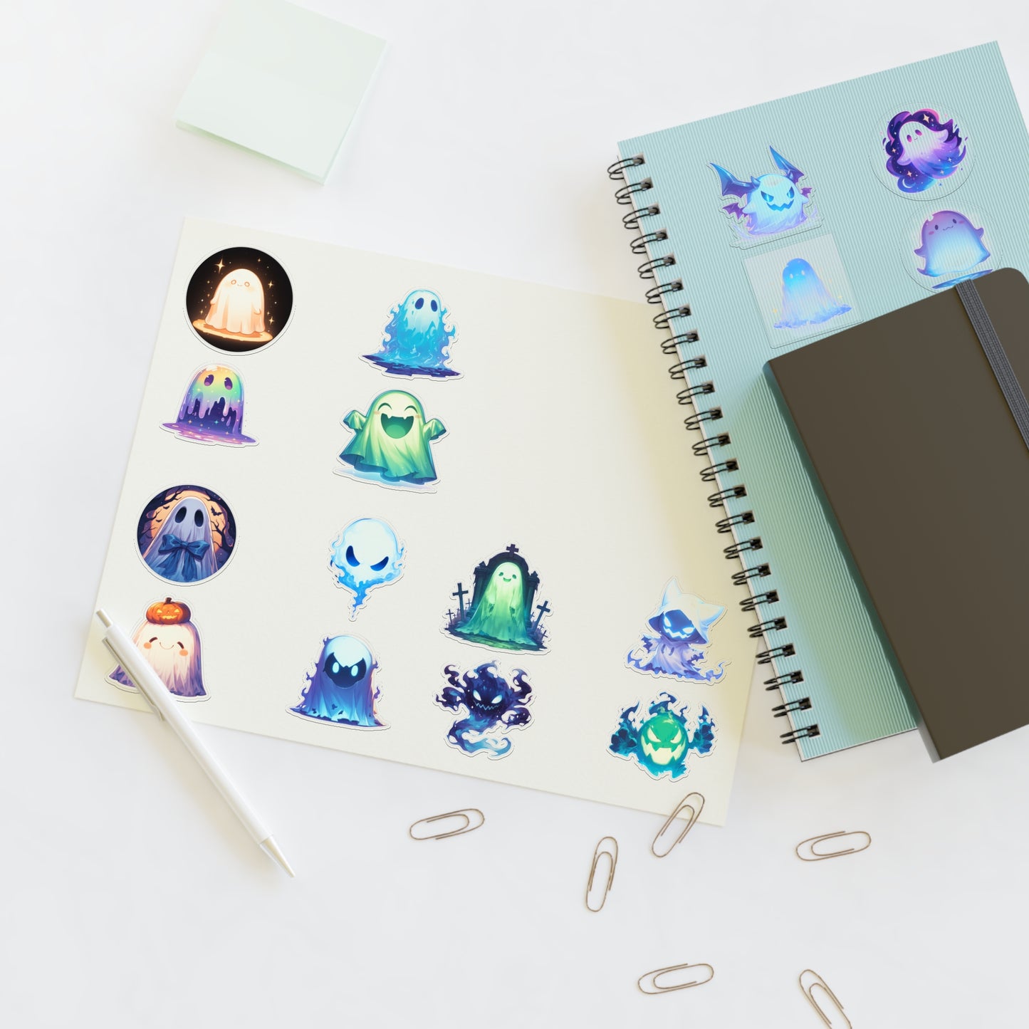 Cute Ghost Sticker Sheet — Cute Pastel Spooky Vinyl Stickers for Halloween, Journals & Laptops