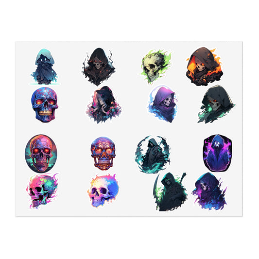 Skeleton Sticker Sheet 16 stickers, 2' inch — Pastel Spooky Vinyl Stickers for Halloween, Journals & Laptops