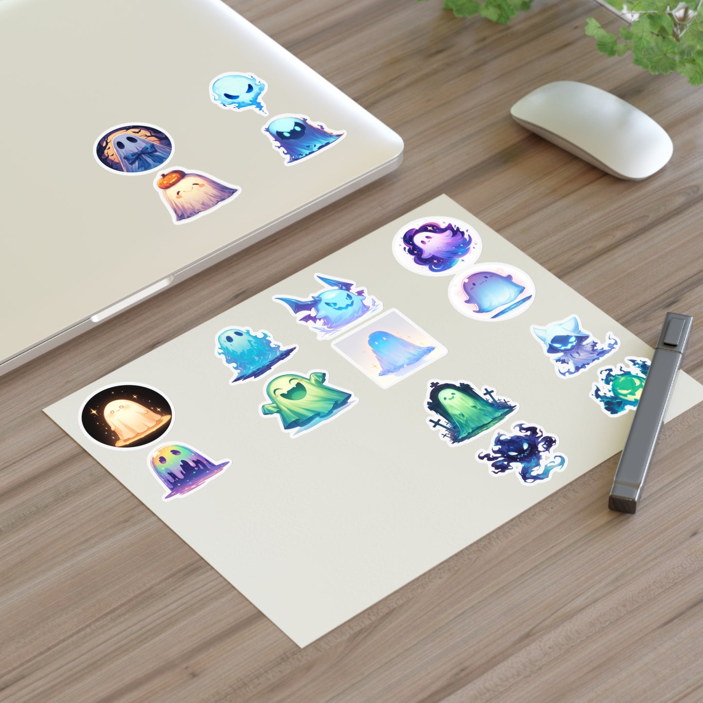 Ghost Sticker Sheet 16 stickers, 2' inch — Pastel Spooky Vinyl Stickers for Halloween, Journals & Laptops