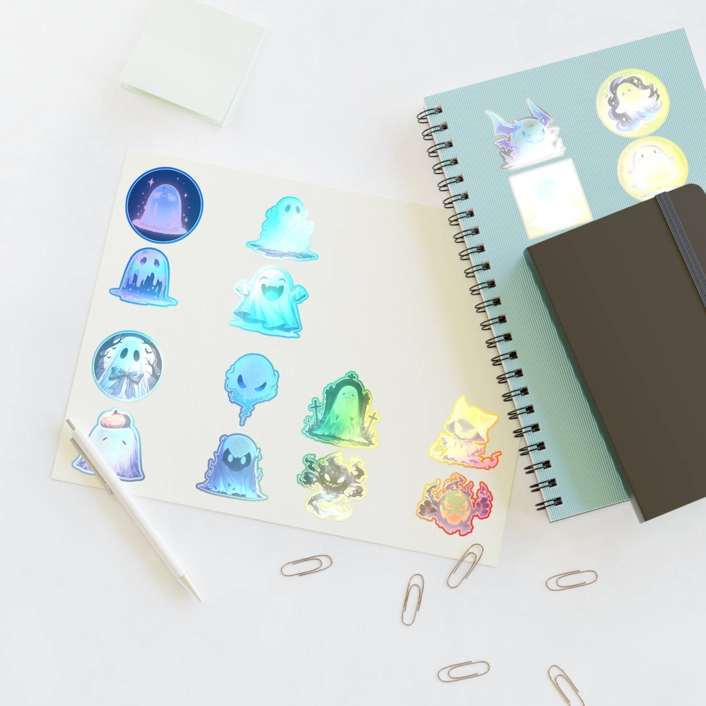 Ghost Sticker Sheet 16 stickers, 2' inch — Pastel Spooky Vinyl Stickers for Halloween, Journals & Laptops
