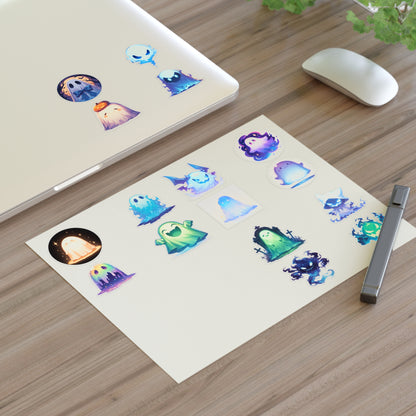Ghost Sticker Sheet 16 stickers, 2' inch — Pastel Spooky Vinyl Stickers for Halloween, Journals & Laptops