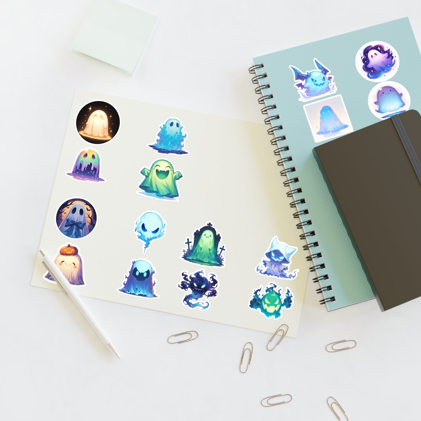 Cute Ghost Sticker Sheet — Cute Pastel Spooky Vinyl Stickers for Halloween, Journals & Laptops