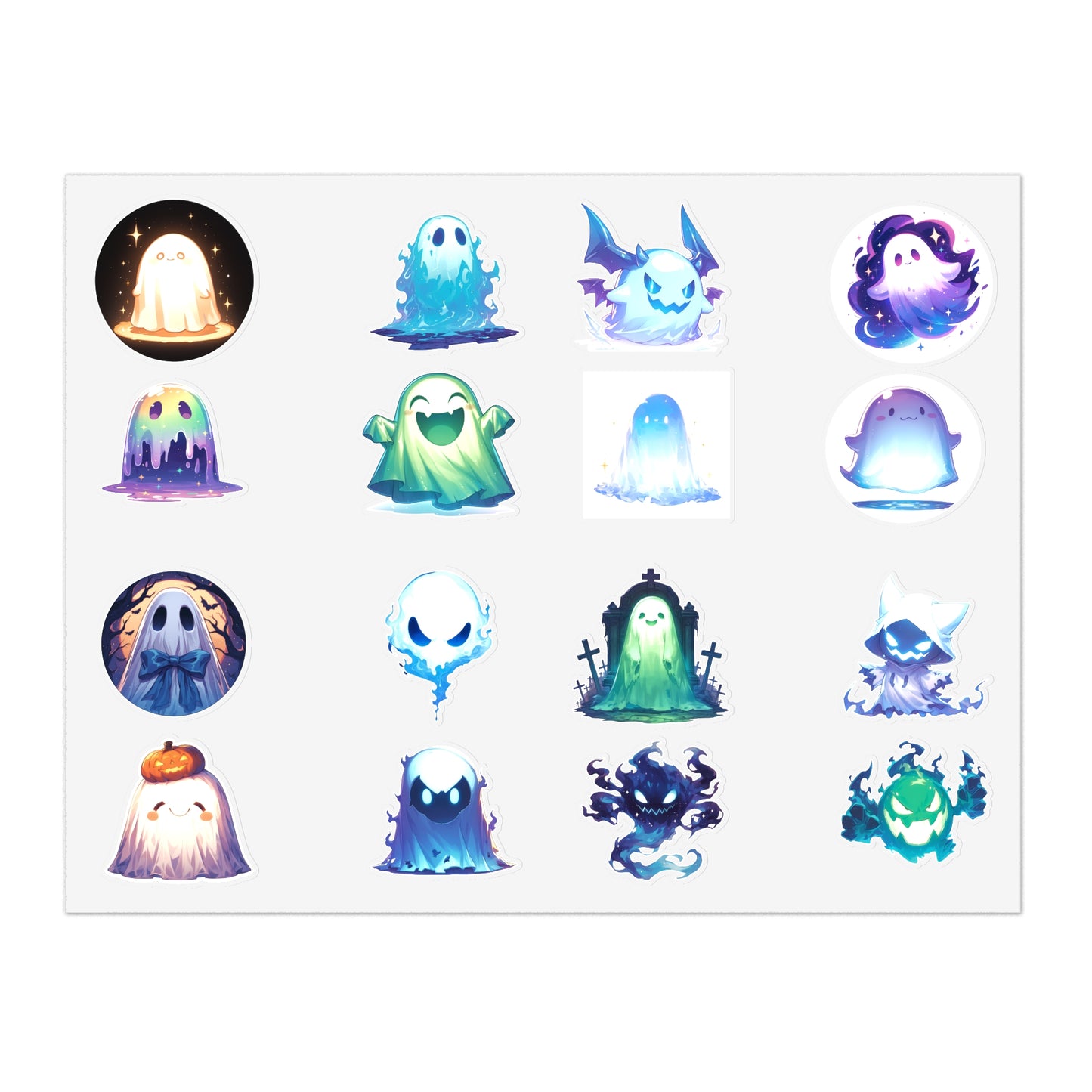 Ghost Sticker Sheet 16 stickers, 2' inch — Pastel Spooky Vinyl Stickers for Halloween, Journals & Laptops