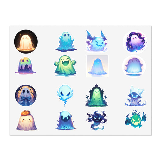 Ghost Sticker Sheet 16 stickers, 2' inch — Pastel Spooky Vinyl Stickers for Halloween, Journals & Laptops